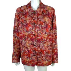 CJ Banks Shirt Jacket Shacket 2X Multicolor Paisley Button Front Long Sleeve